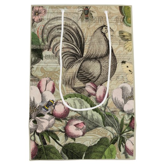 Rooster Tuin Bloem Vlinder Kunst Medium Cadeauzakje (Achterkant)