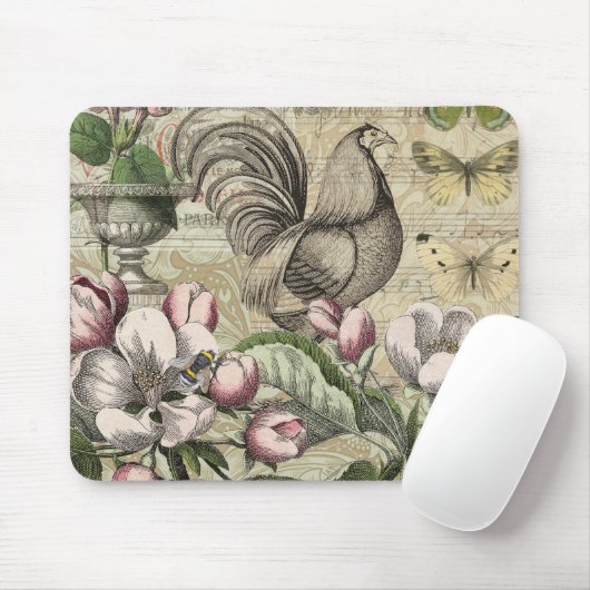 Rooster Tuin Bloem Vlinder Kunst Muismat (Met muis)