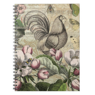 Rooster Tuin Bloem Vlinder Kunst Notitieboek