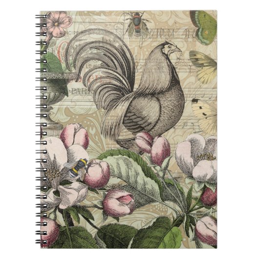Rooster Tuin Bloem Vlinder Kunst Notitieboek (Voorkant)