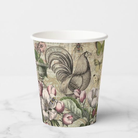 Rooster Tuin Bloem Vlinder Kunst Papieren Bekers