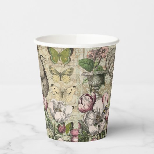 Rooster Tuin Bloem Vlinder Kunst Papieren Bekers (Links)