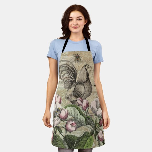 Rooster Tuin Bloem Vlinder Kunst Schort (Gedragen)