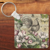 Rooster Tuin Bloem Vlinder Kunst Sleutelhanger (Voorkant)