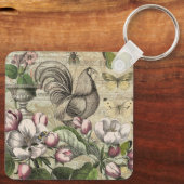 Rooster Tuin Bloem Vlinder Kunst Sleutelhanger (Achterkant)
