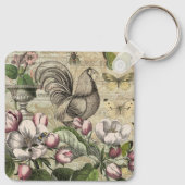Rooster Tuin Bloem Vlinder Kunst Sleutelhanger (Achterkant)