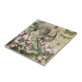 Rooster Tuin Bloem Vlinder Kunst Tegeltje (Zijkant)