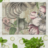 Rooster Tuin Bloem Vlinder Kunst Theedoek (Gevouwen)