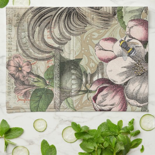 Rooster Tuin Bloem Vlinder Kunst Theedoek (Gevouwen)