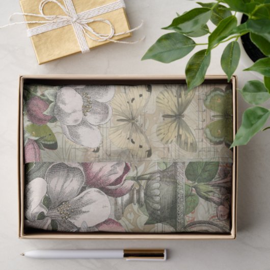 Rooster Tuin Bloem Vlinder Kunst Tissuepapier (Geschenk)