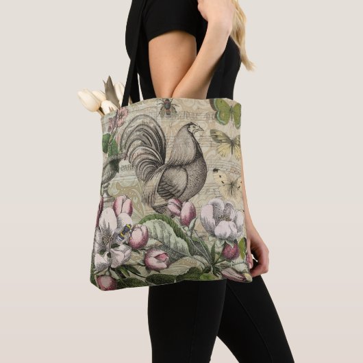 Rooster Tuin Bloem Vlinder Kunst Tote Bag (Dichtbij)