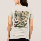 Rooster Tuin Bloem Vlinder Kunst Tri-Blend Shirt (Achterkant)