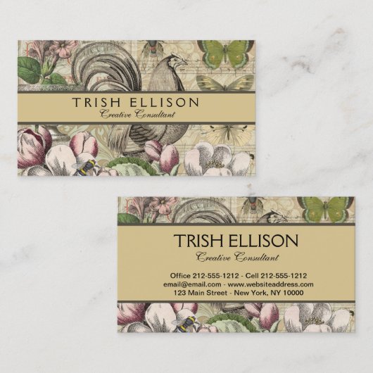 Rooster Tuin Bloem Vlinder Kunst Visitekaartje (Voorkant / Achterkant)