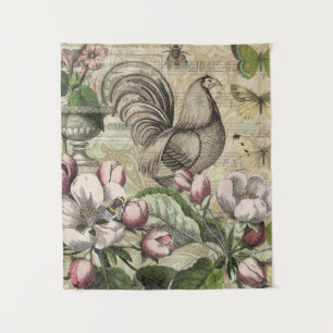 Rooster Tuin Bloem Vlinder Kunst Wandkleed
