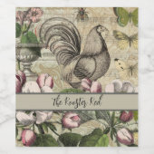 Rooster Tuin Bloem Vlinder Kunst Wijn Etiket (Enkel label)