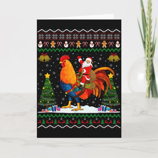 Rooster Ugly Xmas Gift Santa Riding Rooster Christ Kaart (Voorkant)