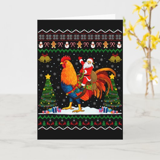 Rooster Ugly Xmas Gift Santa Riding Rooster Christ Kaart (Gele Bloem)