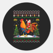 Rooster Ugly Xmas Gift Santa Riding Rooster Christ Ronde Sticker (Voorkant)