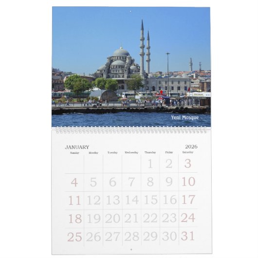 Rooster van de muur van Istanbul Mosques Kalender (Jan 2026)