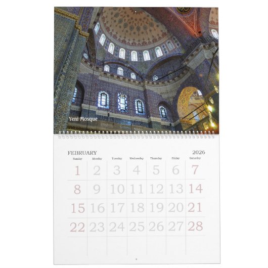 Rooster van de muur van Istanbul Mosques Kalender (Feb 2026)