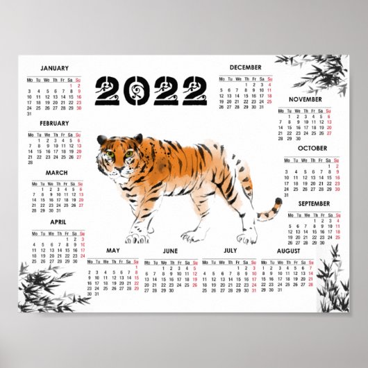 Rooster van de waterverf van de tijger 2022 poster (Voorkant)