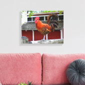 Rooster van Red Junglefowl op een hek Canvas Afdruk (Insitu (Woonkamer))