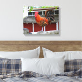 Rooster van Red Junglefowl op een hek Canvas Afdruk (Insitu (Slaapkamer))
