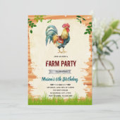 Rooster verjaardagsfeestje uitnodiging (Staand voorkant)