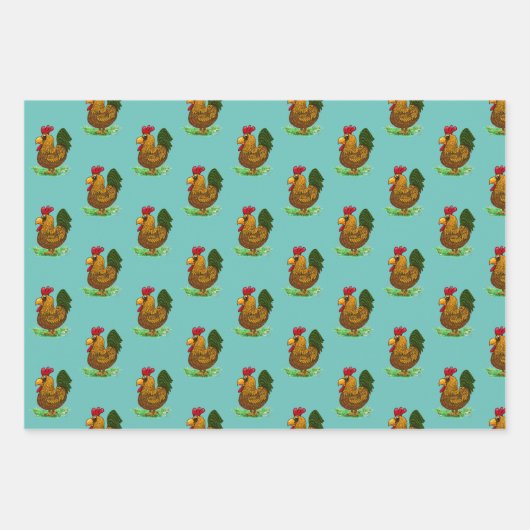 Rooster-verpakkingspapierset, 3 stijlen, inpakpapier vel (Voorkant 3)