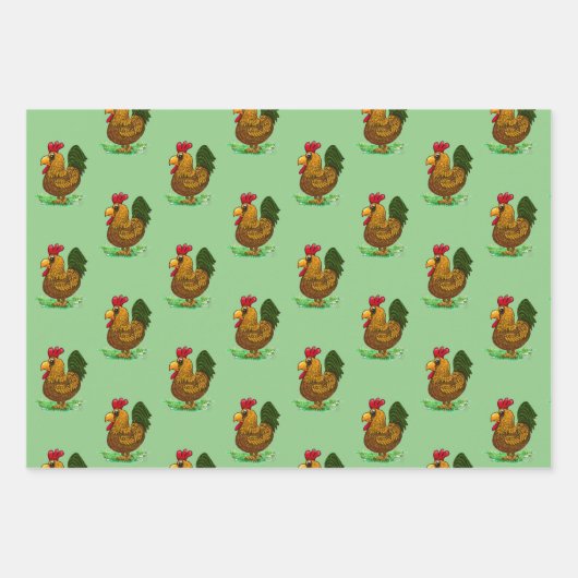 Rooster-verpakkingspapierset, 3 stijlen, inpakpapier vel (Voorkant)