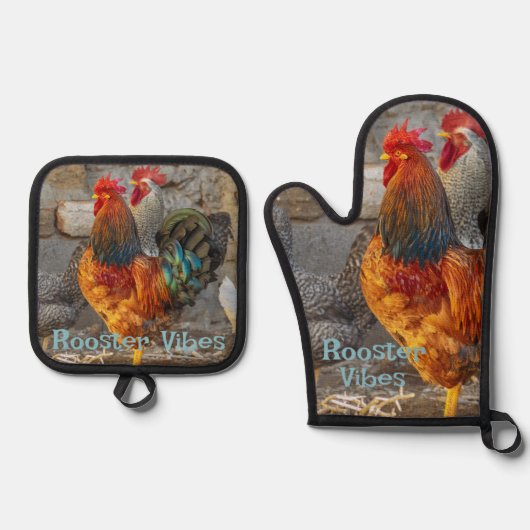 Rooster Vibes Farm Life Ovenwant & Pannenlap Set (Voorkant)