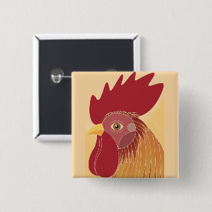 Rooster Vierkante Button 5,1 Cm