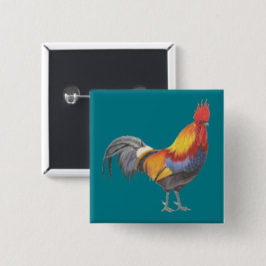 Rooster Vierkante Button 5,1 Cm (Voorkant /achterkant)