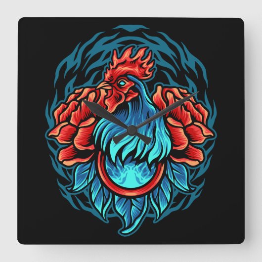 Rooster  vierkante klok (Voorkant)