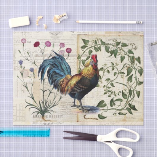  Rooster Vine Frans Weefselpapier Tissuepapier (Craft)