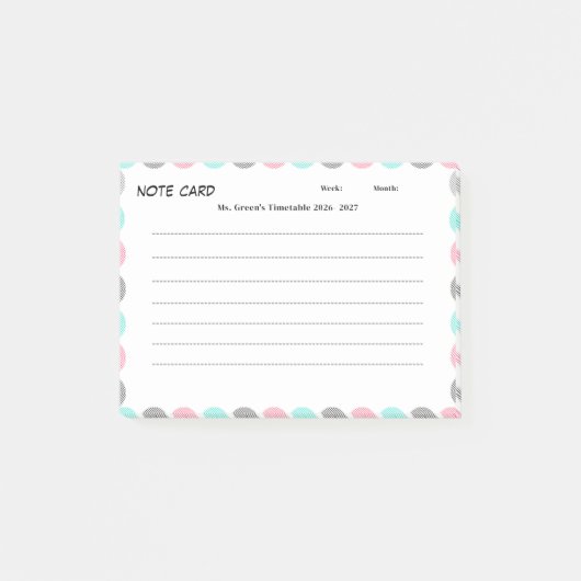 Rooster voor docenten 2026–2027 | Klaslokaal wekel Post-it® Notes (Voorkant)