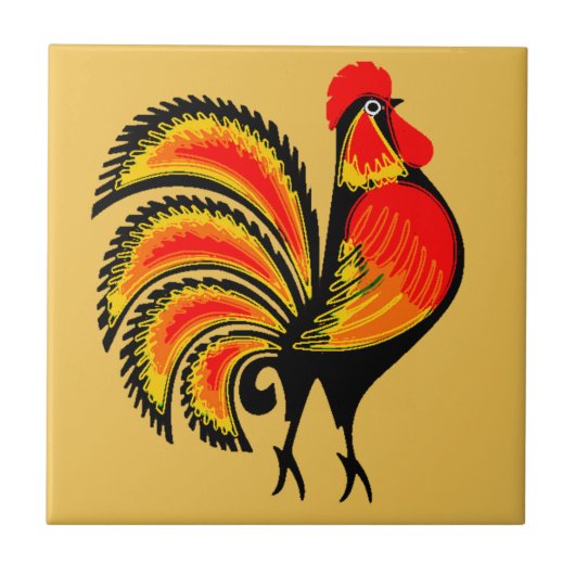 Rooster voor rood en Oranje Tegeltje (Voorkant)