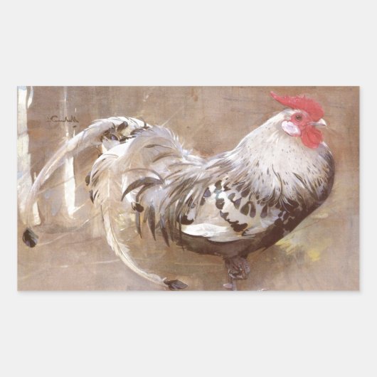 Rooster voor zwart-wit rechthoekige sticker (Voorkant)