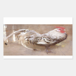 Rooster voor zwart-wit rechthoekige sticker