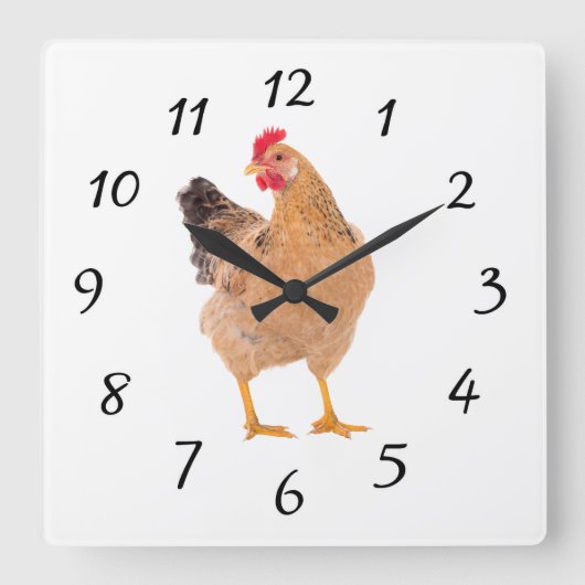 ROOSTER WALL CLOCK VIERKANTE KLOK (Voorkant)