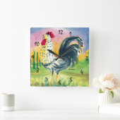 Rooster-wandklok Vierkante Klok (Huis)