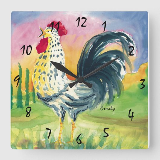 Rooster-wandklok Vierkante Klok (Voorkant)
