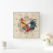 Rooster Waterverf Black Tan  Farmhouse Vierkante Klok (Huis)