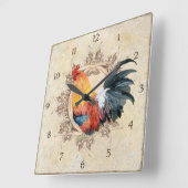 Rooster Waterverf Black Tan  Farmhouse Vierkante Klok (Hoek)