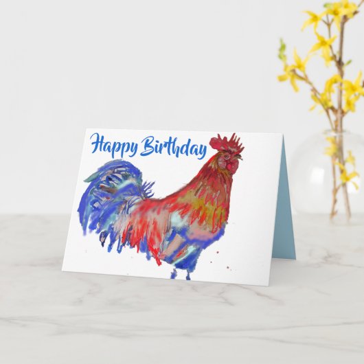 Rooster Waterverf Chicken Birthday Kaart (Gele Bloem)