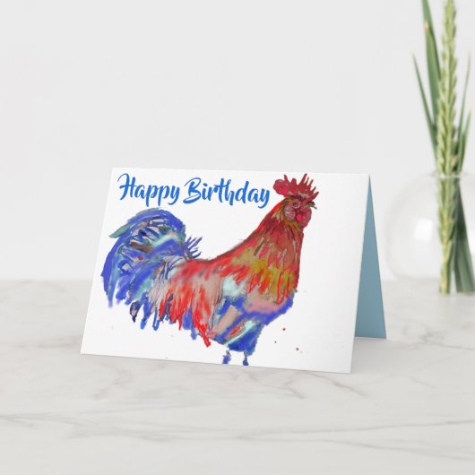 Rooster Waterverf Chicken Birthday Kaart (Voorkant)