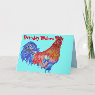 Rooster Waterverf Chicken Birthday  Kaart