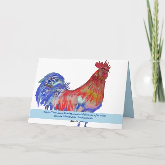 Rooster Waterverf Chicken Birthday Kaart (Achterkant)