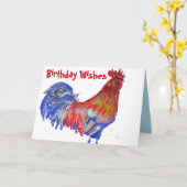 Rooster Waterverf Chicken Birthday Kaart (Gele Bloem)