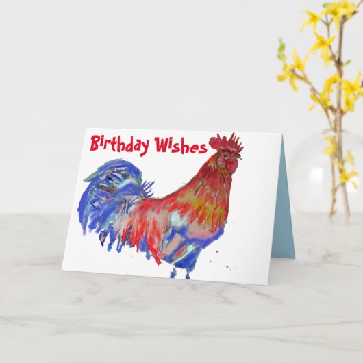Rooster Waterverf Chicken Birthday Kaart (Gele Bloem)